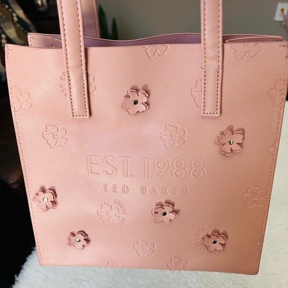 Ted Baker Blush Pink Floral Faux Leather Small Tote 10”x 9.75”x 4” - Picture 4 of 16